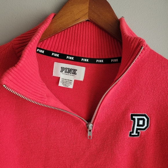 PINK Victoria's Secret Women's Sweater 1/4 Zip Coral Colod Size S/P Long Sleeve - Picture 3 of 11